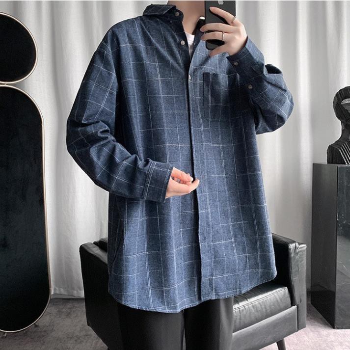 Áo sơ mi oversize khoác, form rộng, full size M - 5XL, kẻ caro phong cách Hàn Quốc, cực dễ phối đồ  ྇