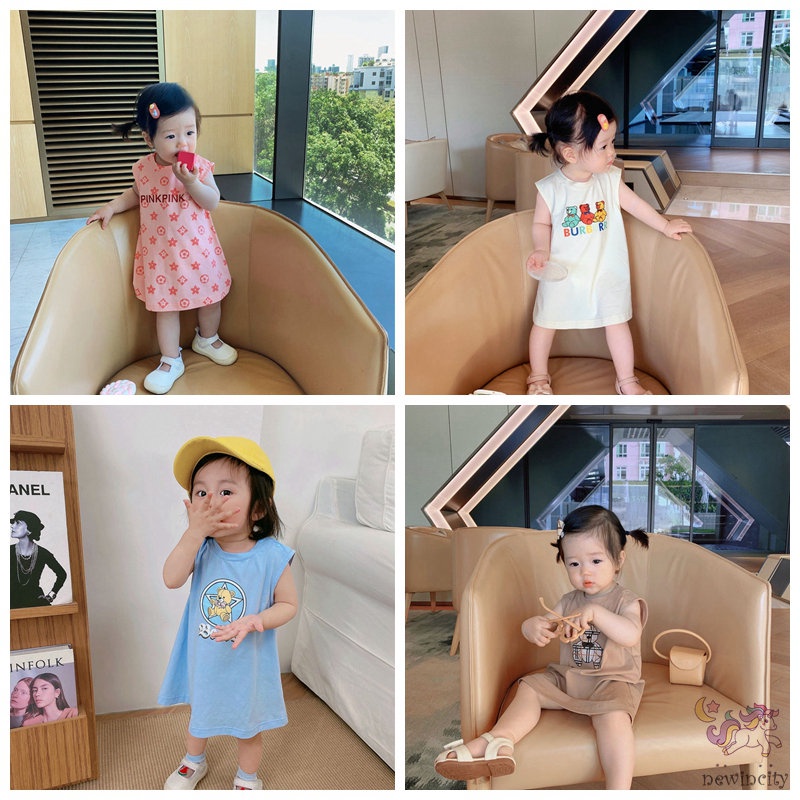 Đầm Sát Nách In Họa Tiết Hoạt Hình Phong Cách Hàn Quốc Thời Trang Mùa Hè Cho Bé Gái