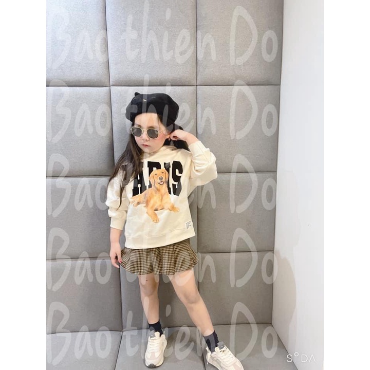 A40- Set Áo Be Chó Pari Kèm Chân Váy Kẻ