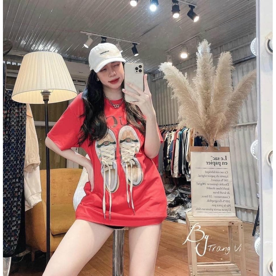 Áo thun nữ tay lỡ hình giày form rộng phông unisex tay ngắn