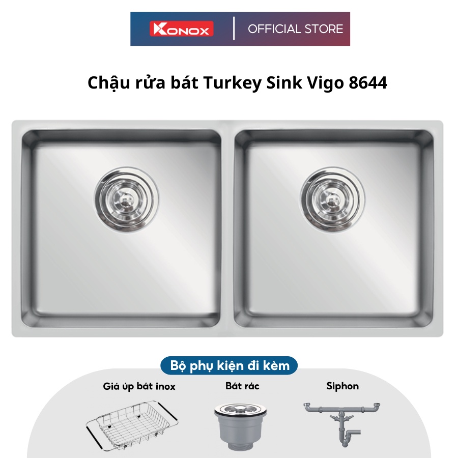 Chậu rửa bát inox 2 hố Konox Turkey sink VIGO 8644