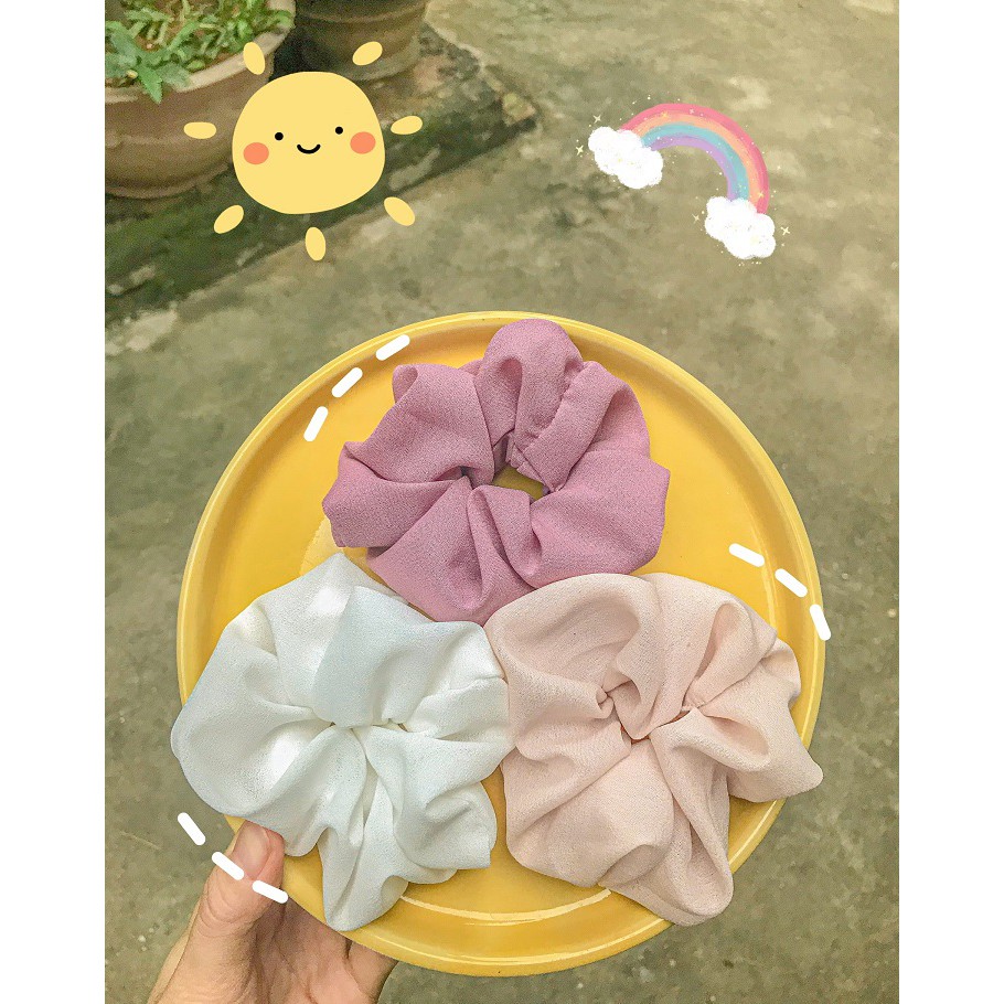 Dây Cột Tóc Vải Scrunchies Màu Pastel Xinh Xắn