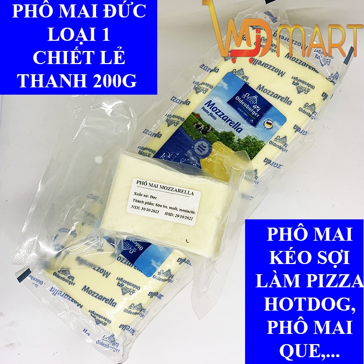 Phô mai Mozzarella Chuẩn Đức Loại 1 Tảng 200g