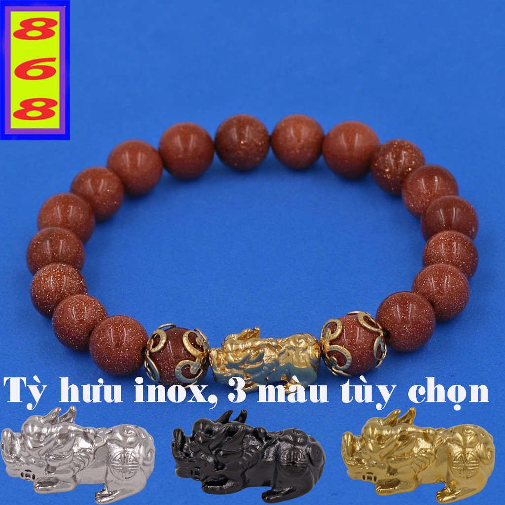 Chuỗi tay Kim Sa Tự Nhiên 8 ly 4 khía Mix Tỳ Hưu inox VKSTHBK8 - Hợp mệnh Kim, mệnh Thổ - Phong thủy 868