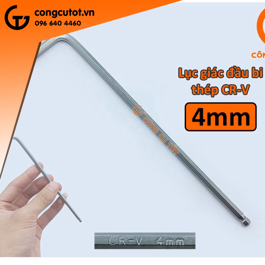 Lục giác đầu bi lẻ chữ L 145x27mm thép CrV trắng (bán lẻ)