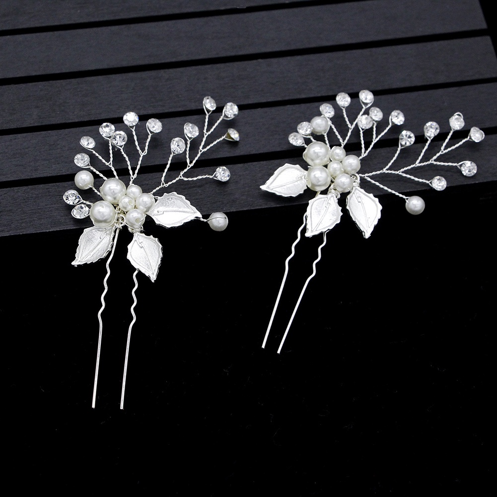 Ghim cài tóc hình lá đính ngọc trai giả thời trang thanh lịch nữ tính