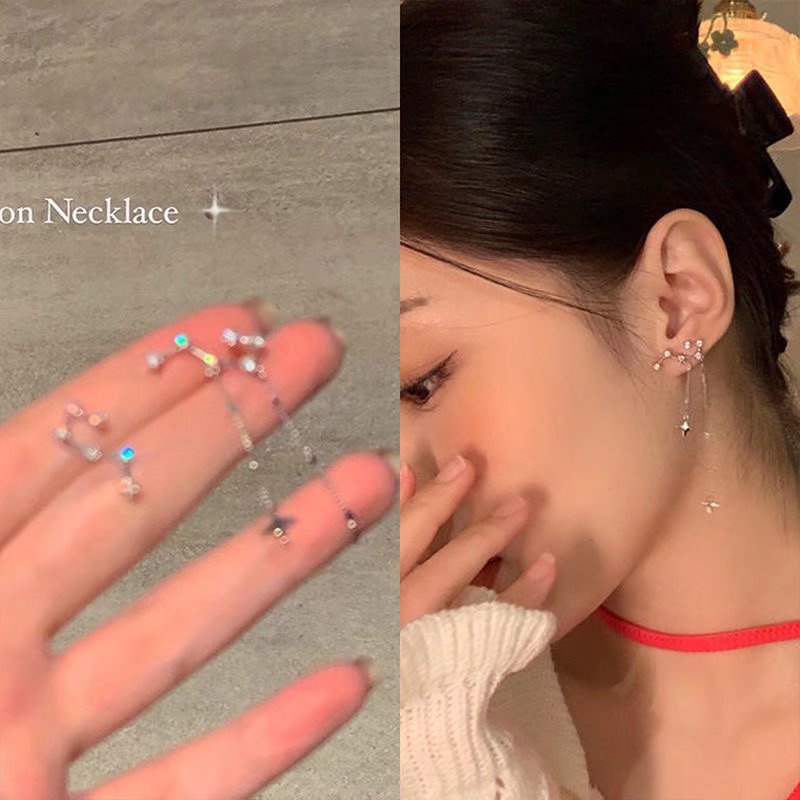 Khuyên Tai Hình Ngôi Sao Nhỏ Nhắn Không Đối Xứng Bằng Bạc s925 2022 Lãng Mạn