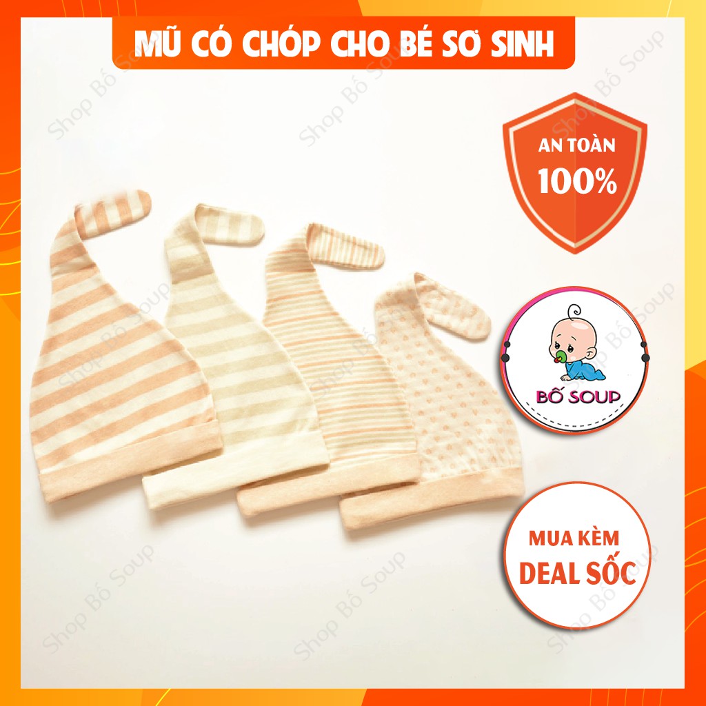 Mũ có chóp che thóp cho bé sơ sinh chất liệu Cotton hữu cơ tự nhiên Shop Bố Soup