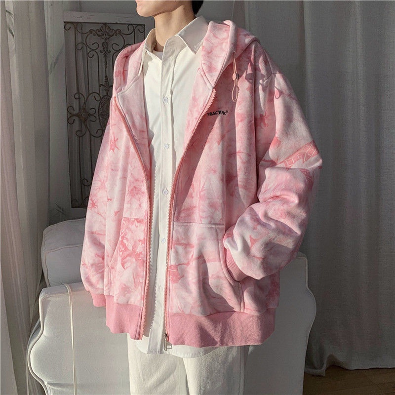 Áo khoác IELGY tay dài dáng rộng màu nhuộm phối khóa kéo thời trang cho cả nam và nữ