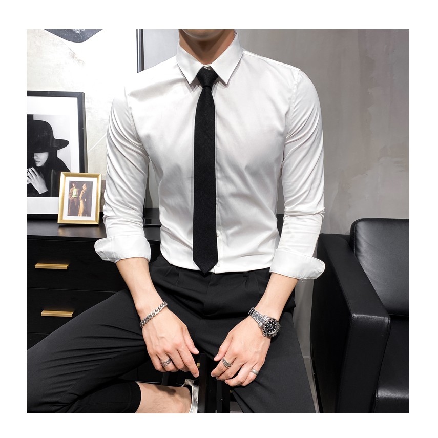 Áo Sơ Mi Nam ❤️𝑭𝑹𝑬𝑬𝑺𝑯𝑰𝑷❤️ Sơ Mi Trắng Dài Tay Dáng Ôm Cao Cấp | BigBuy360 - bigbuy360.vn