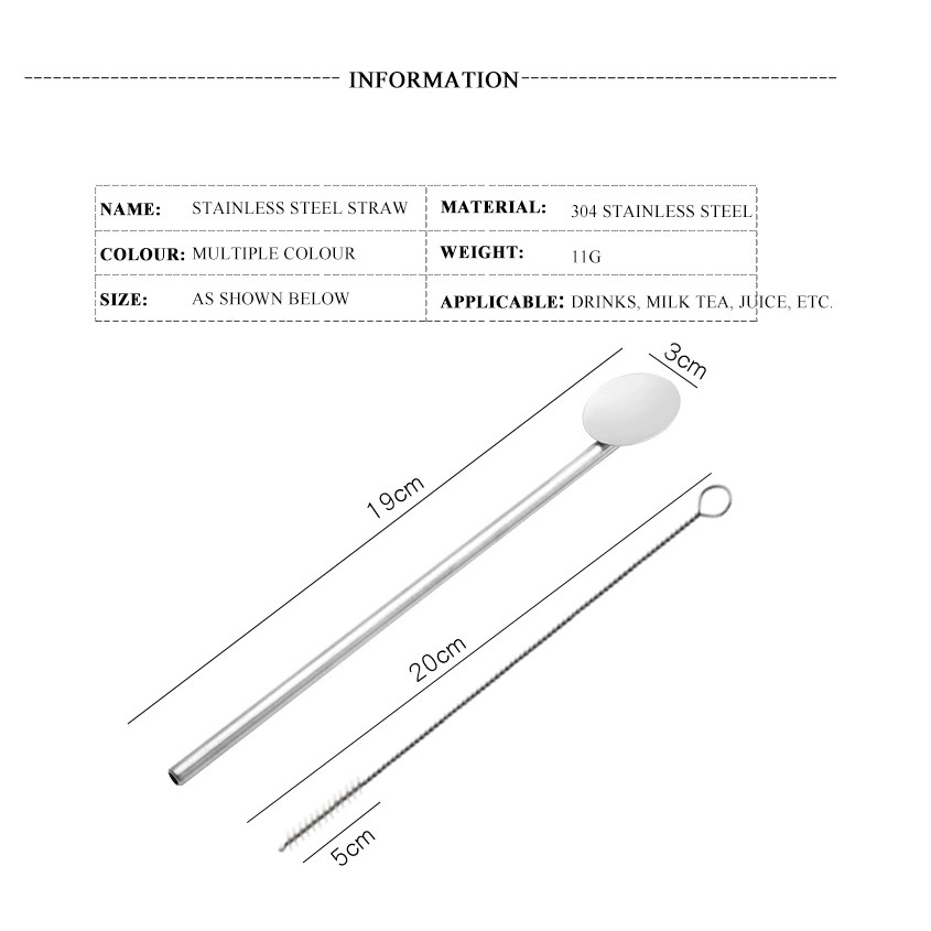 Ống hút KATELV kiểu muỗng thép không gỉ 304 tái sử dụng được tiện lợi