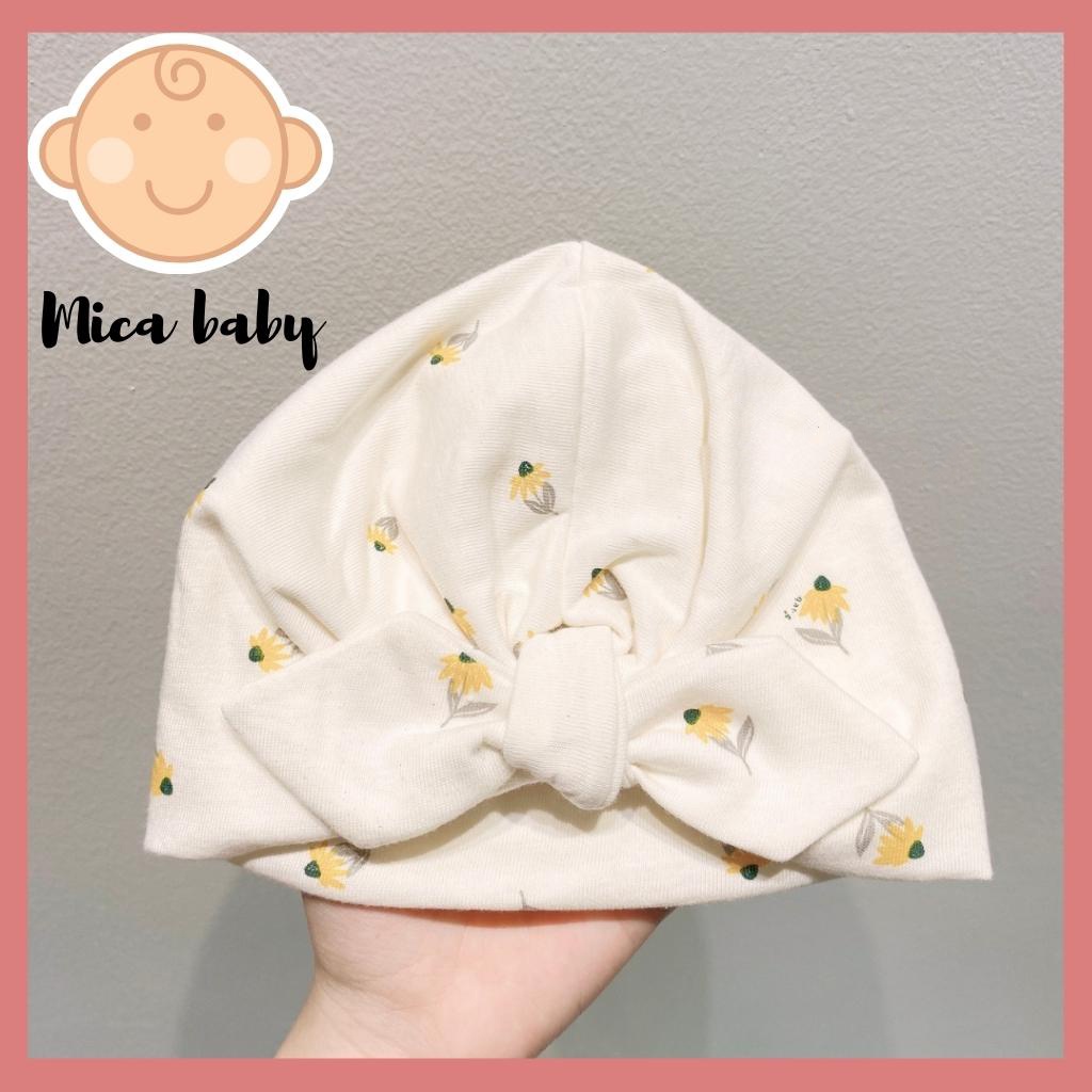 Mũ nón turban họa tiết hoa vàng đính nơ dễ thương cho bé Mica Baby MTB90