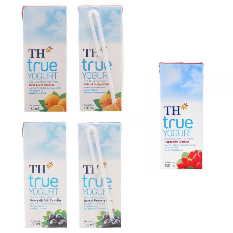 [Freeship70k] Lốc 4 hộp sữa tươi tiệt trùng TH TRUE MILK 180ml cam/ dâu/ việt quất 110ml cam/ dâu/ chuối