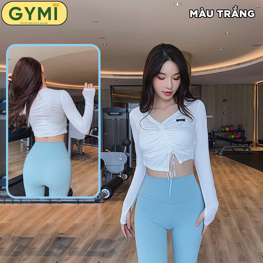 Áo tập gym yoga nữ dài tay GYMI AD20 dáng croptop thể thao chất thun mịn có dây rút co giãn sexy