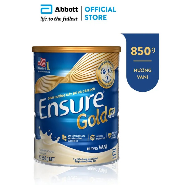 [Tặng túi thể thao Ensure ] Sữa bột Ensure Vani (HMB) 850g