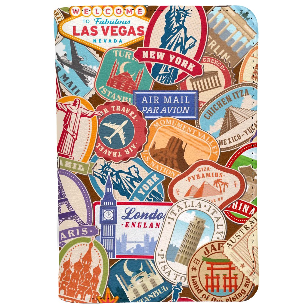 Bao Da Hộ Chiếu STICKERS TRAVEL CUTE - Passport Cover Holder - Ví Đựng Passport KỲ QUAN THẾ GIỚI Sắc Màu Độc Lạ - LT077