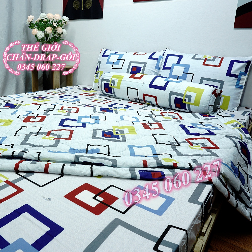 Drap Thắng Lợi, ga trãi giường cotton 100% cao cấp chuẩn logo (4 món) mẫu NOKIA XANH