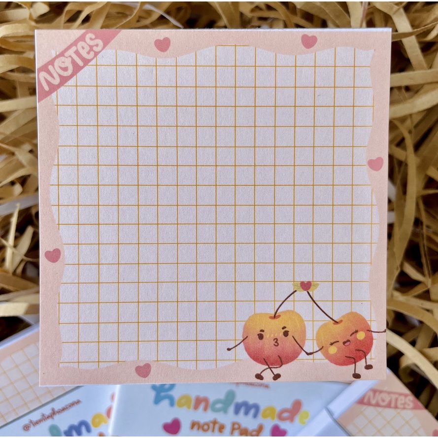 Handmade Cherry Couple  Note Pad / Memo pad - Giấy ghi chú hình Cherry có kẻ dòng caro tiện lợi - tiemtaphoacona
