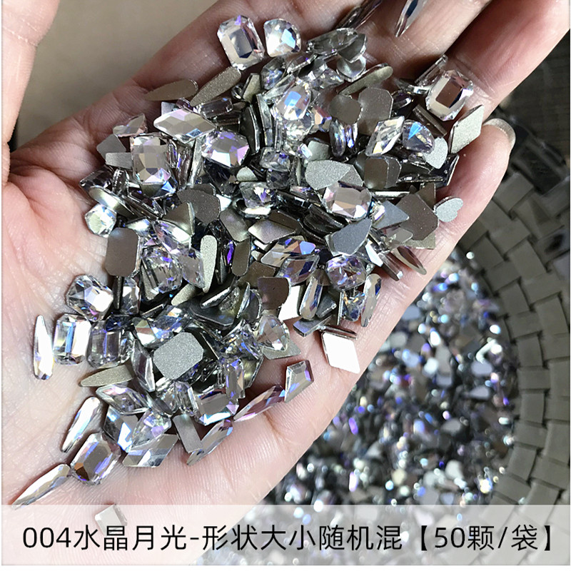 Móng tay dị hình kim cương đáy phẳng mỏ kim cương đen lưới màu đỏ bùng nổ móng tay bạc Rhinestone Champagne Lớn Kim Cươn