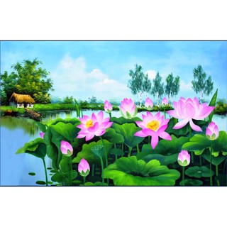 Tranh đính đá 5D , Tranh Hoa sen đính đá