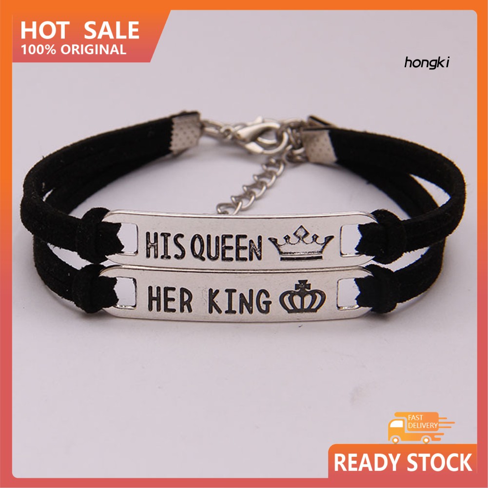 HIS Vòng Tay Mặt Kim Loại Khắc Chữ Thời Trang Cho Cặp Đôi