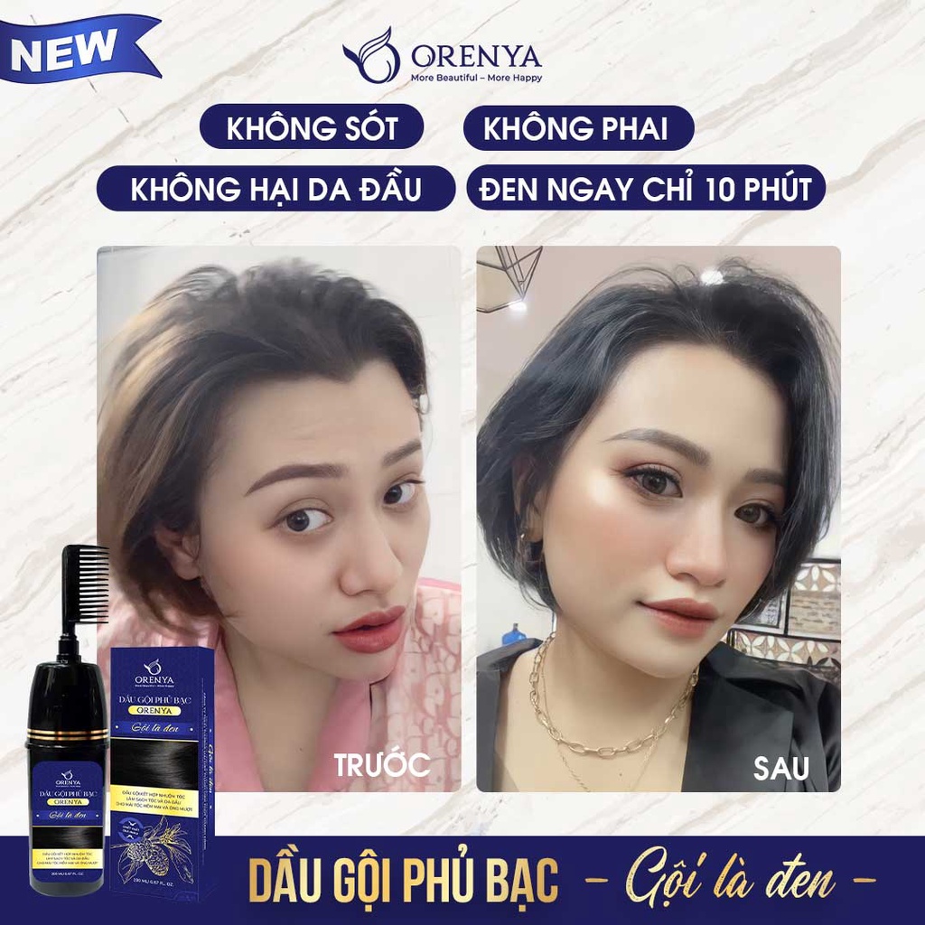 Dầu gội phủ bạc - Dầu gội Phủ Nâu 200ml - CHỈ 10 PHÚT Nhuộm tóc thảo dược, đen nâu tự nhiên - ORENYA Chính hãng