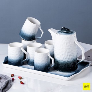 Bộ bình trà, bộ bình trà 6 cốc sứ kèm khay Blue Ocean– sứ sần cao cấp có hộp đựng sang trọng