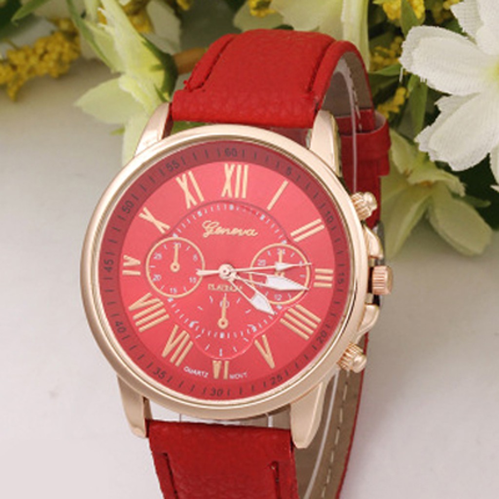ĐỒNG HỒ NỮ DÂY DA GENEVA(2 MÀU ĐỎ,ĐEN)