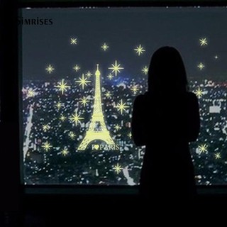 Giấy dán tường hình ngôi sao tháp và chữ I Love Paris Tower 3D màu dạ quang đẹp mắt