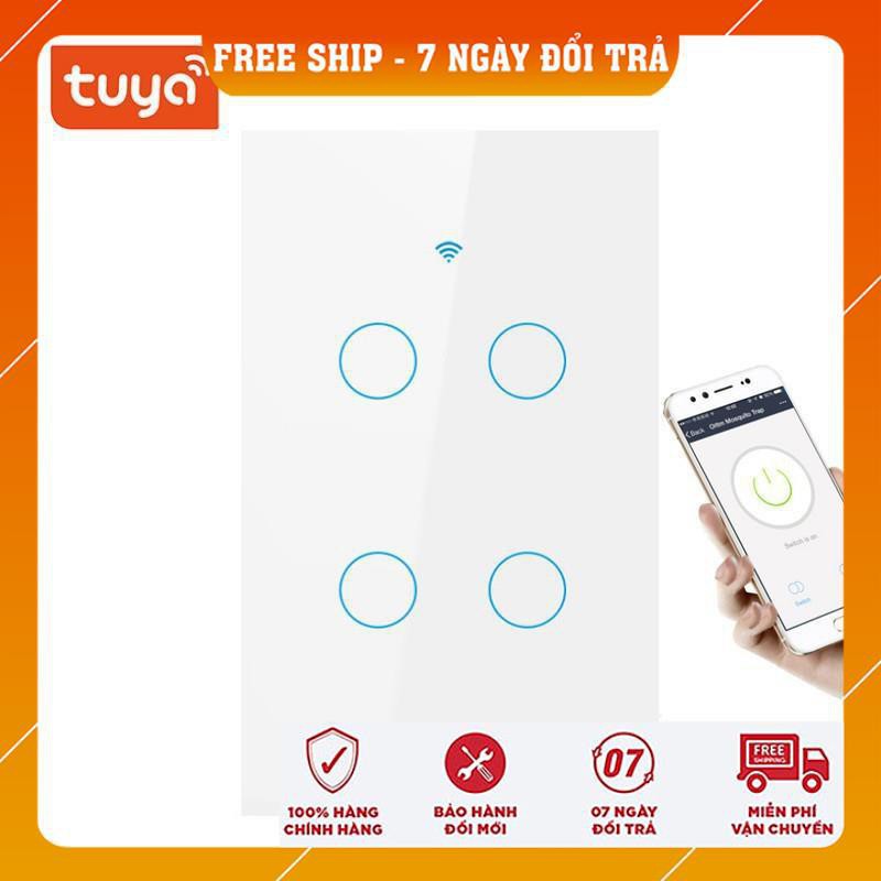 [bh 6 tháng]Công Tắc Thông Minh Wifi Tuya SmartLife Cảm Ứng 4 Nút Hình Chữ Nhật Điều Khiển Từ Xa