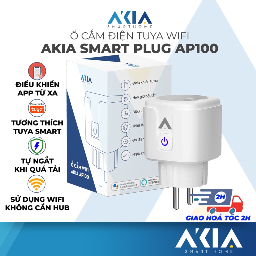 Ổ cắm điện thông minh AKIA AP100 công suất 3500W 16A - Điều khiển từ xa, Đo điện năng tiêu thụ, Tương thích Tuya Smart