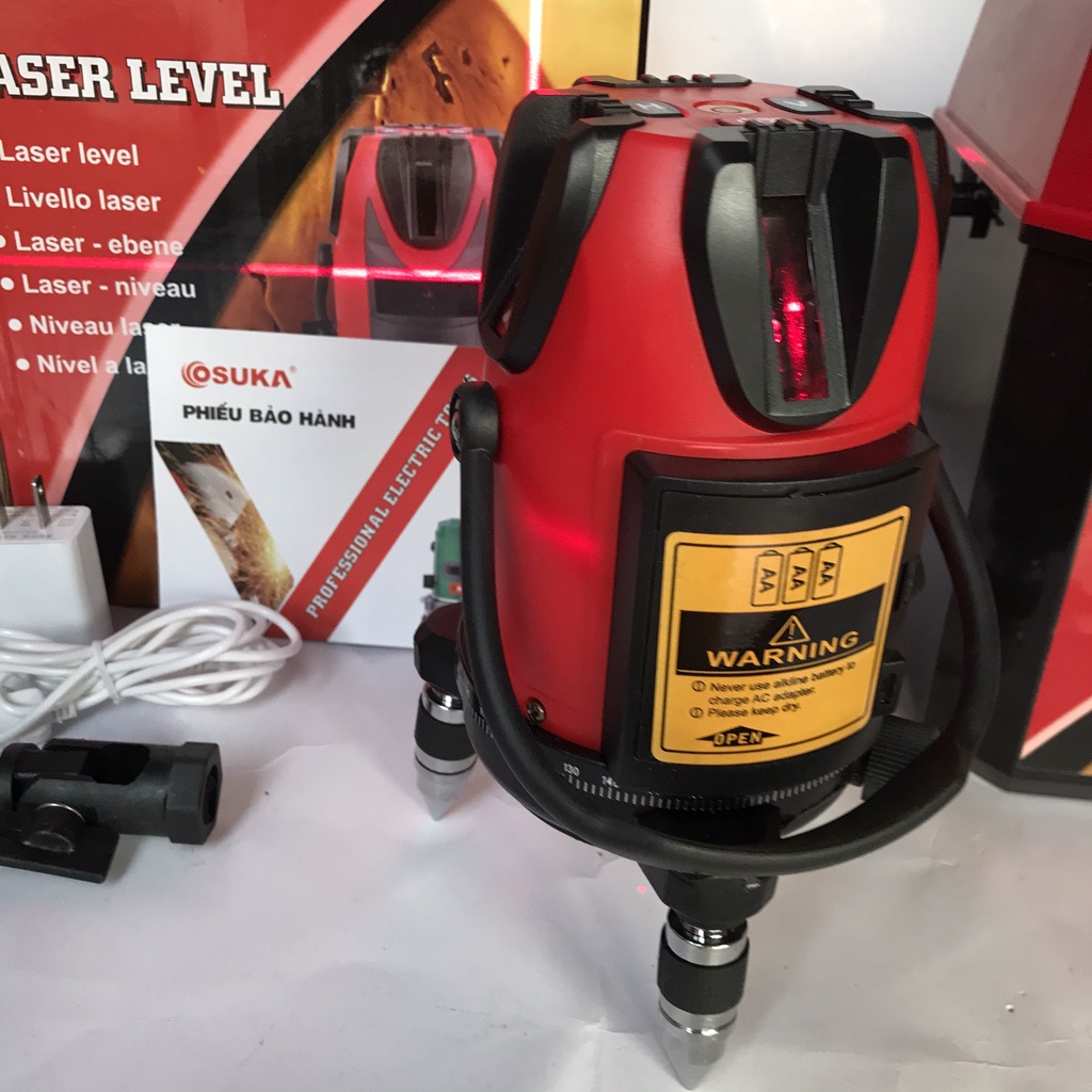 Máy cân mực laser, laze cân bằng 5 tia đỏ pin to loại 1 Số lượng tia: 1 tia ngang, 4 tia đứng, 1 tia dọi tâm...