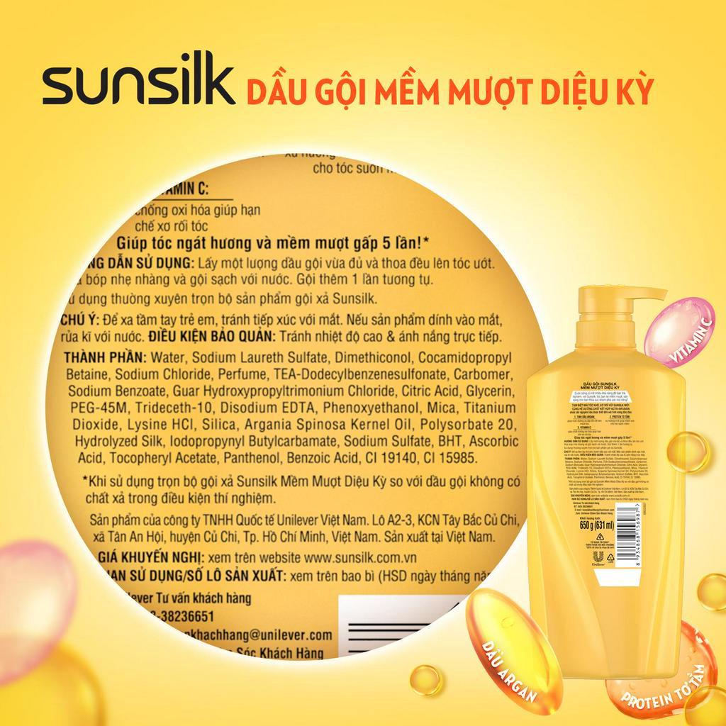 Dầu gội Sunsilk 650g làm sạch và mềm mượt tóc gấp 5 lần, cho mái tóc ngát hương suốt 48h