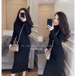 Váy len cổ lọ ôm sát body co giãn và giữ nhiệt ấm áp