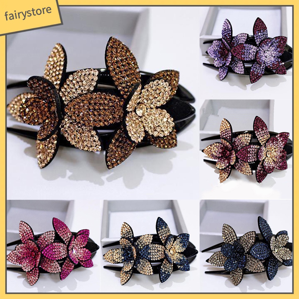 Kẹp tóc họa tiết hoa đính đá lấp lánh sang trọng cho nữ