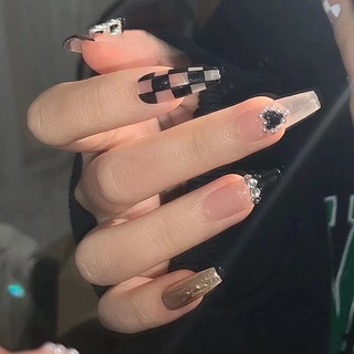 Bộ nail 24 móng giả 💖beauty nail 💖 có đính phụ kiện tông đen