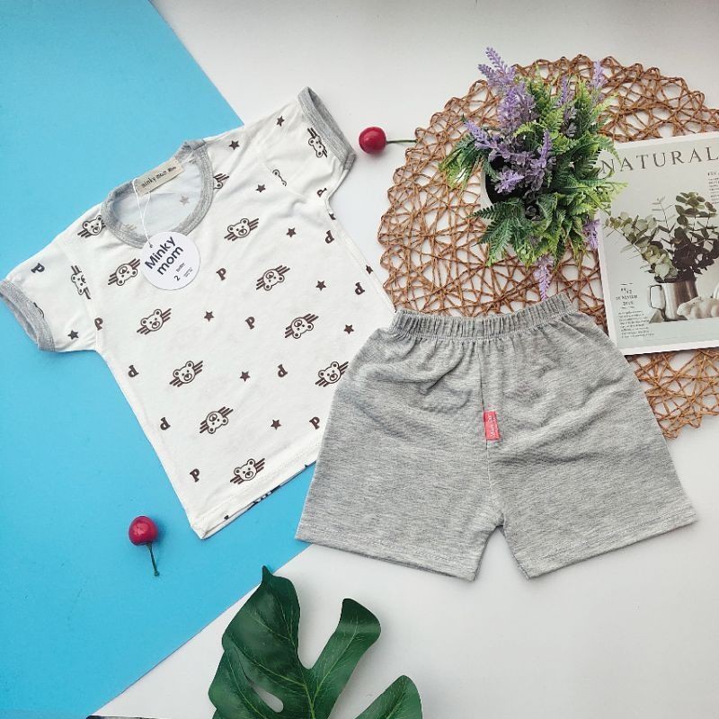 Bộ Quần Áo Cộc Tay Thun Lạnh Mềm Mát Cho Bé 4-10kg