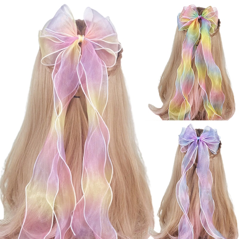 Kẹp Tóc Nơ Ruy Băng Màu Gradient Cỡ Lớn