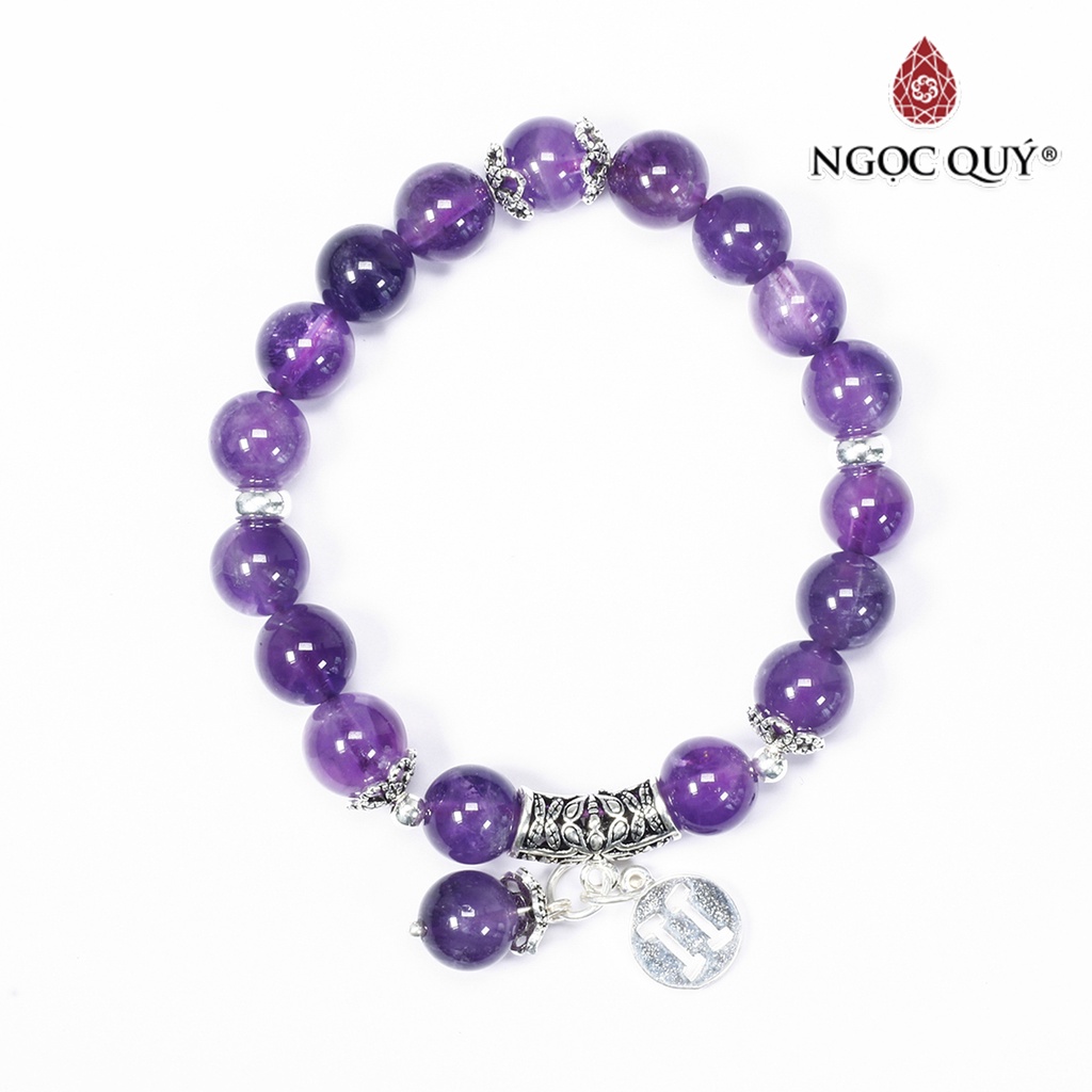 Vòng tay TA tím charm bạc cung hoàng đạo - Ngọc Quý