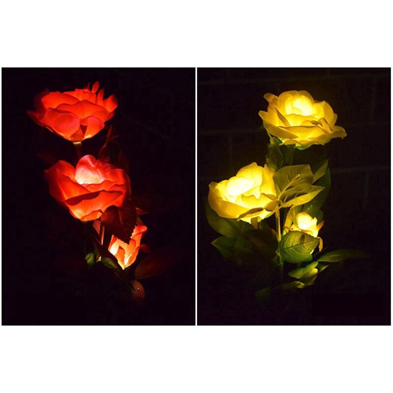 Lãng mạn Solar Powered 3 LED mô phỏng hoa hồng ánh sáng cho sân vườn ngoài trời 【lyfs】