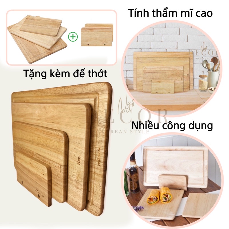 BỘ 3 THỚT GỖ KHÁNG KHUẨN ĐA NĂNG CAO CẤP KIỂU HÀN QUỐC RUBBER WOODEN CUTTING PLATE SET 3PCS