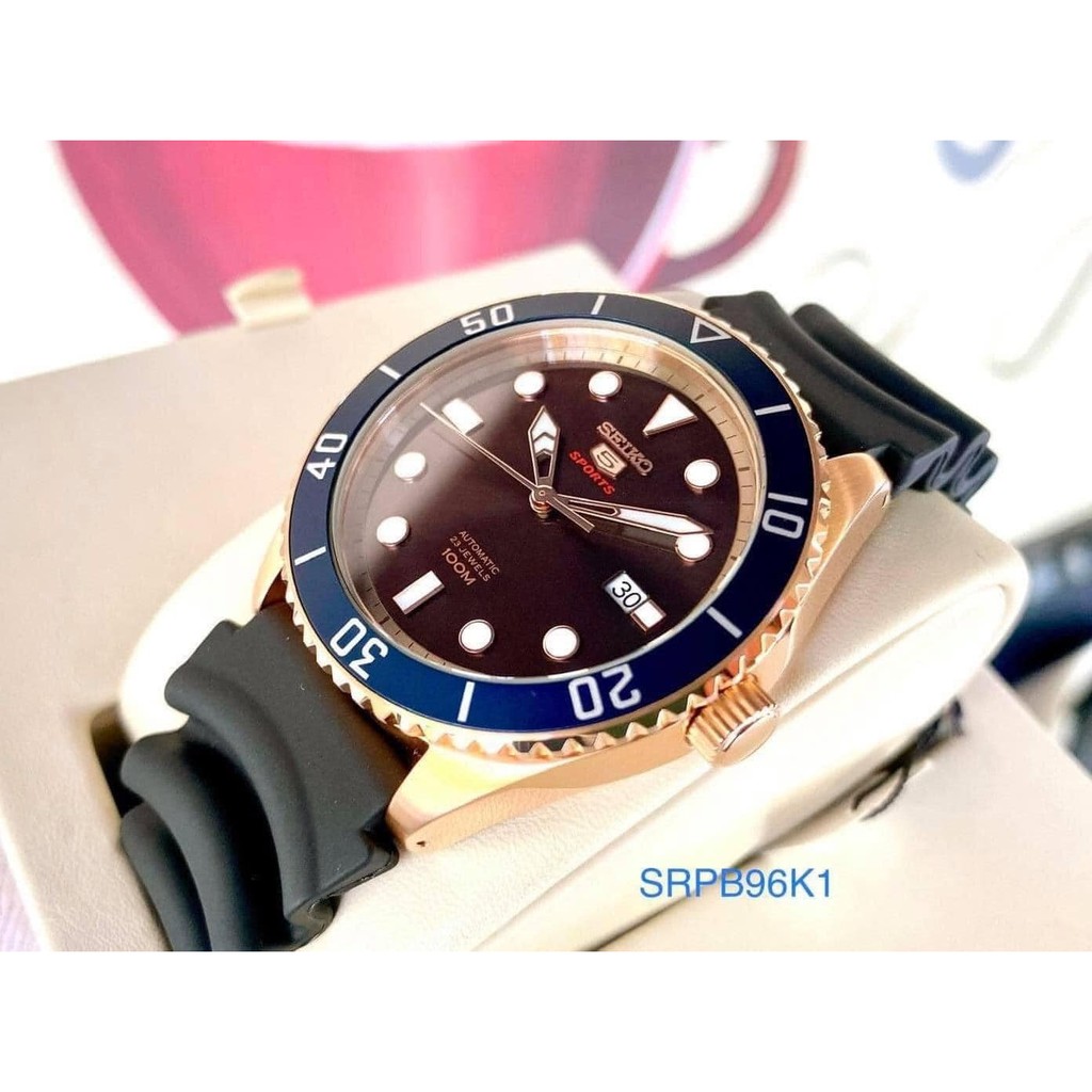 Đồng hồ nam cao cấp Seiko 5 Sports Chocolate Rose Gold Rubber - SRPB96K1