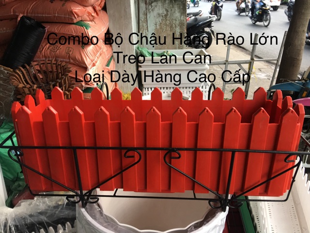Chậu Vuông/dài Hàng Rào Đa Năng - Chậu Trồng Cây Sân Thượng + Đế Lót giữ nước - Long Square Plastic Pots Fence(58*20*18)