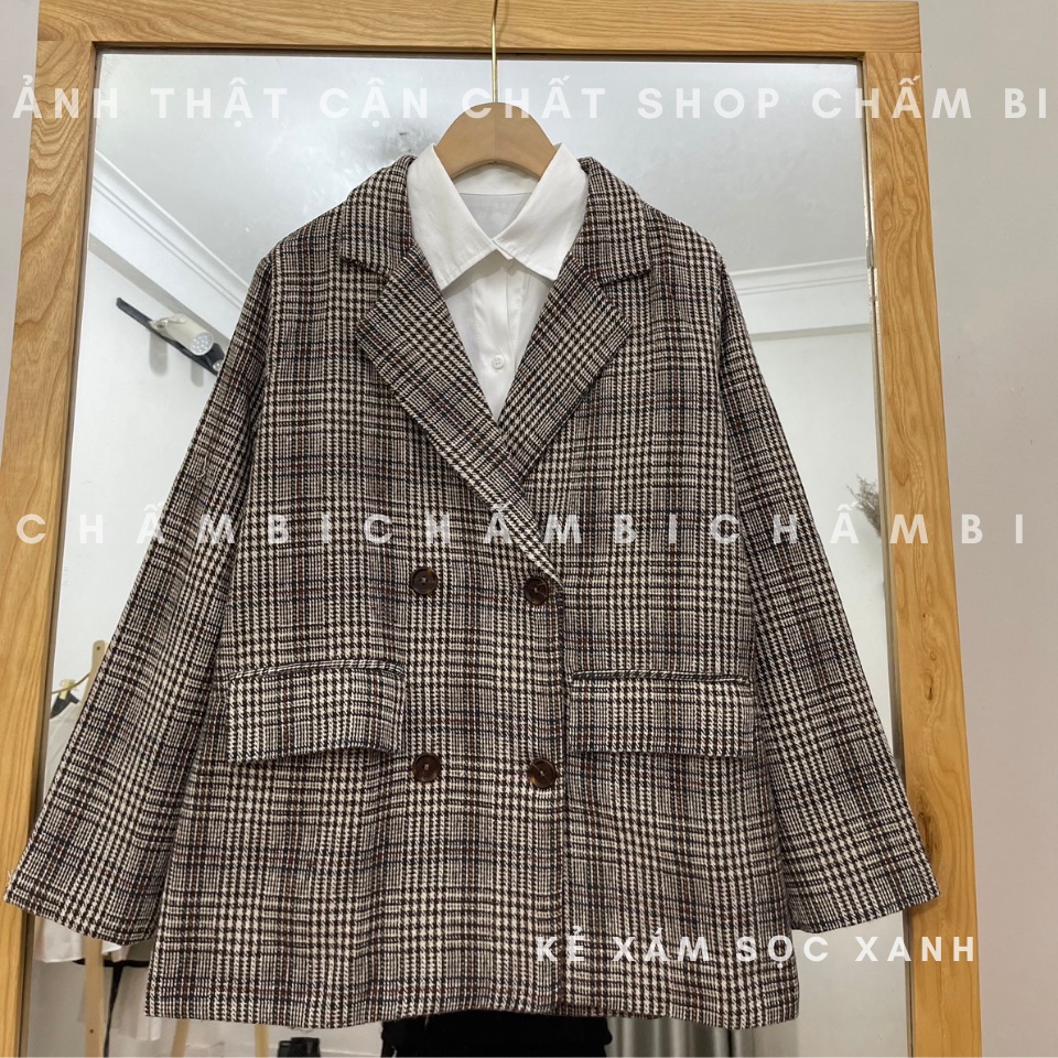 Áo Khoác Dạ Dáng Blazer 2 Lớp Màu Kẻ Vàng Freesize&lt;57kg - A.098