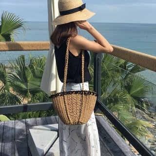 Túi cói đi biển miệng quả bông