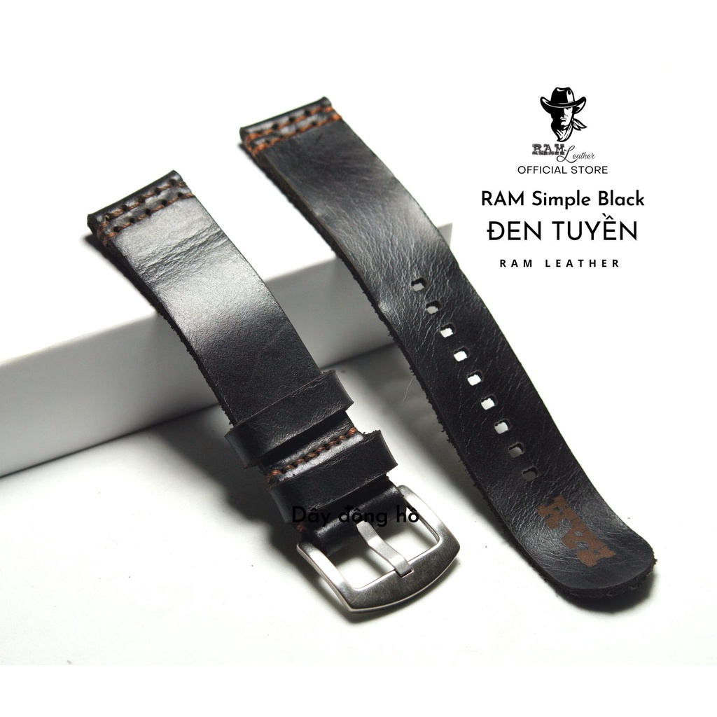 Dây Đồng Hồ Da Thật RAM Leather Simple Da Bò Màu Đen Bền Đẹp