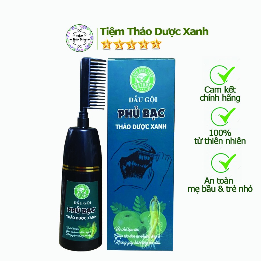Dầu gội phủ bạc Tiệm Thảo Dược Xanh dầu gội đầu thiên nhiên giúp ức chế tóc bạc an toàn người già và mẹ bầu