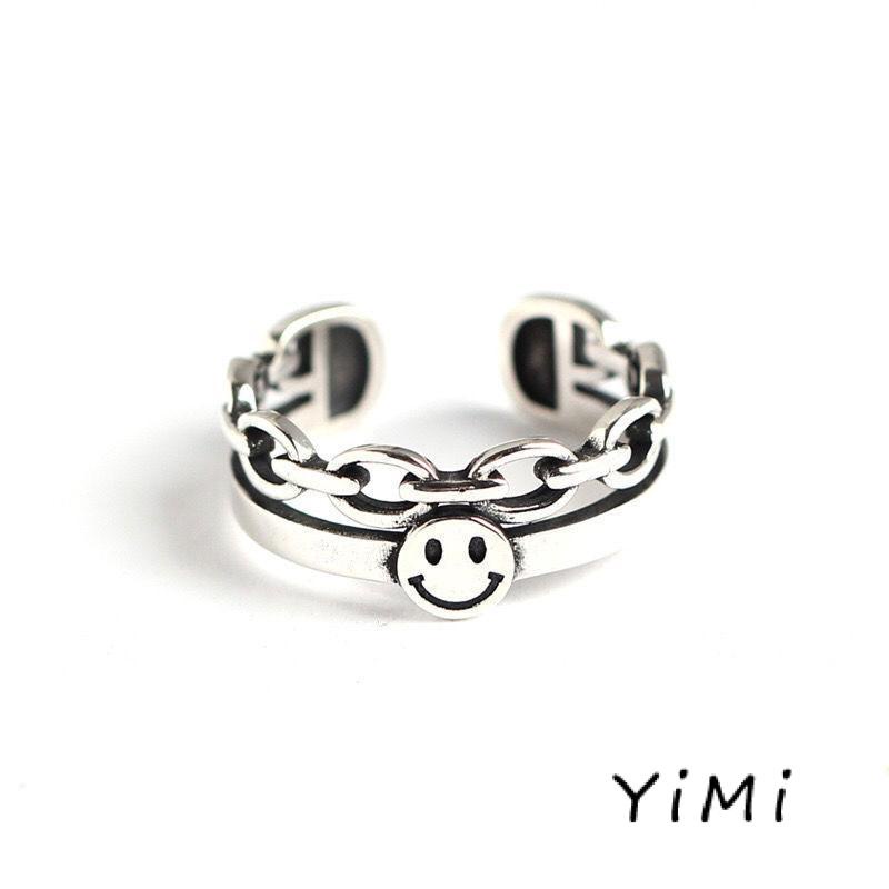 Set 2 Nhẫn Đeo Ngón Trỏ Hình Mặt Cười Phong Cách Hàn Quốc