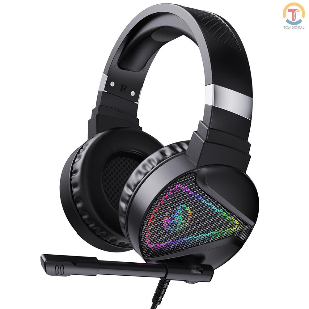 HXSJ F16 Wired Head-mounted Gaming Headset with 50mm Driver Unit Omnidirectional Microphone RGB Light Effect USB+3.5mm Ports