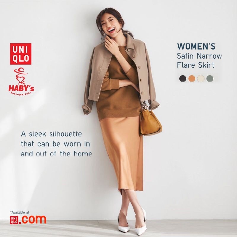 [Mã SMA071008 hoàn 10K xu đơn 0Đ] Chân váy Midi lụa Satin dáng xoè A - Satin Narrow Flare Skirt (UNIQLO chính hãng) ❤